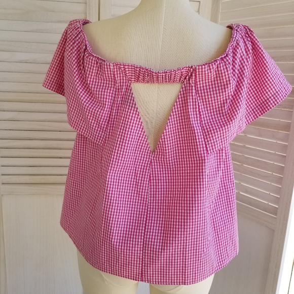 Top shop Pink Gingham Crop Top NWT On/Off Shoulder - Picture 3 of 9